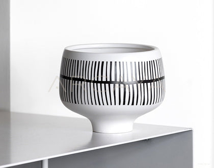 Hand Painted Black White Stripe Ceramic Vase - scene