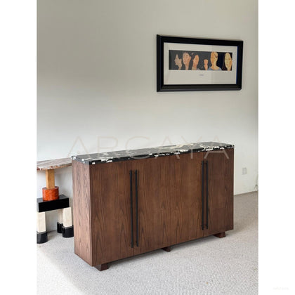 Mid Century Black White Marble Storage Cabinet - scene