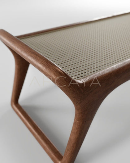 Walnut Rattan Woven Bench - detail