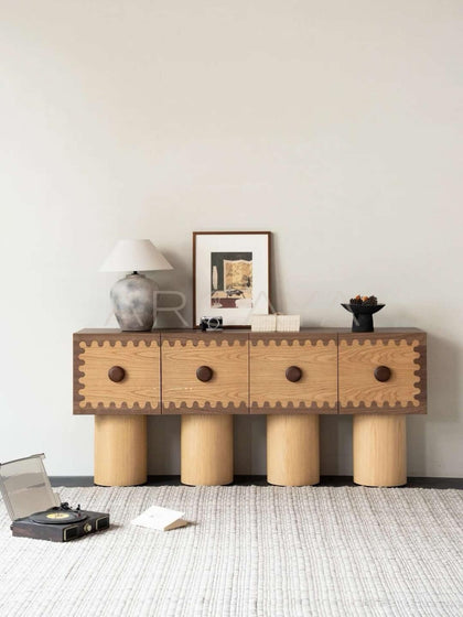 Vintage Wood Lace Trim Sideboard - scene