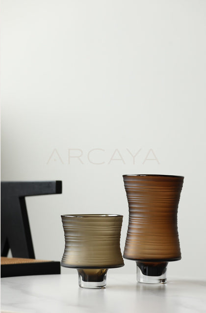 Vintage Brown Ribbed Frosted Glass Vase - scene