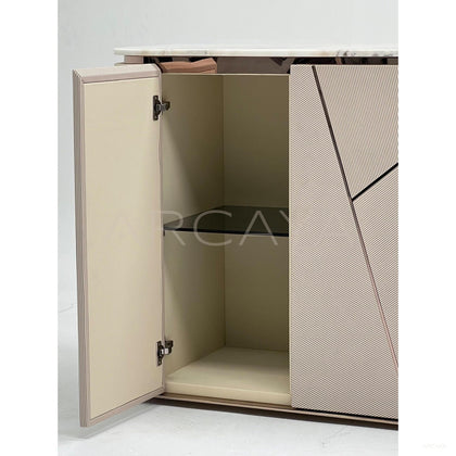 Geometric Leather Sintered Stone Sideboard - scene
