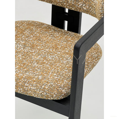 Black Solid Wood Textured Fabric Dining Armchair - scene