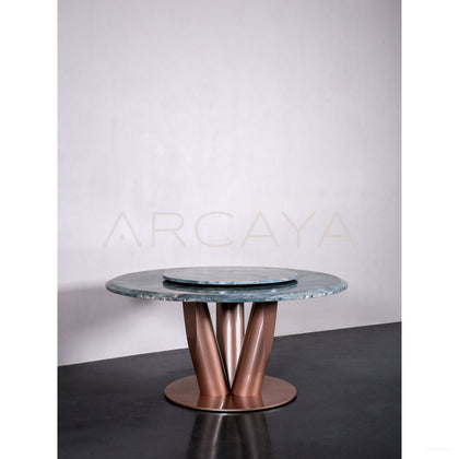 Teal Stone Round Dining Table - scene