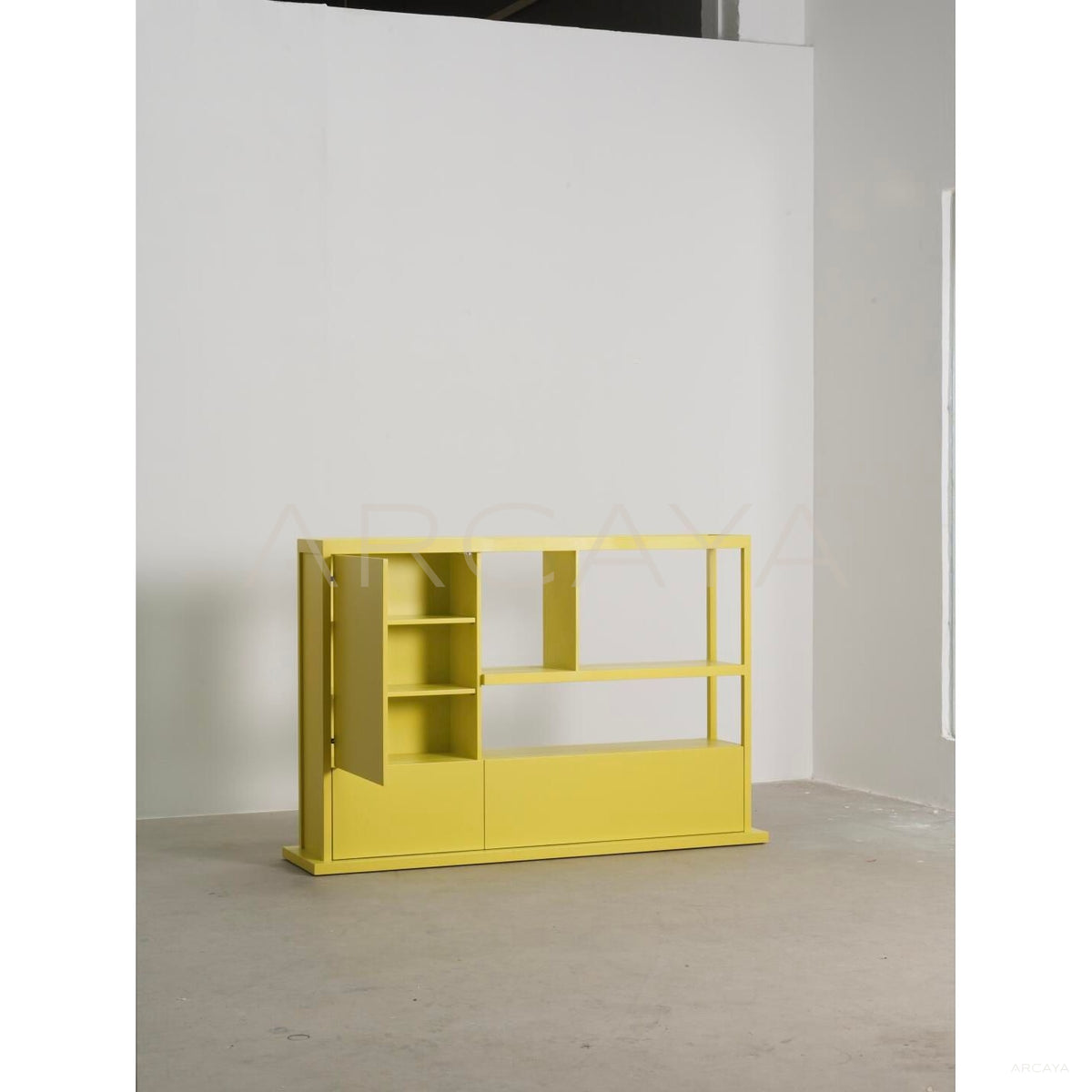 Bright Yellow Lacquered Cabinet in detail