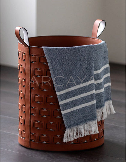Handwoven Leather Laundry Basket With Handles - scene
