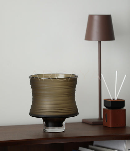 Vintage Brown Ribbed Frosted Glass Vase - scene