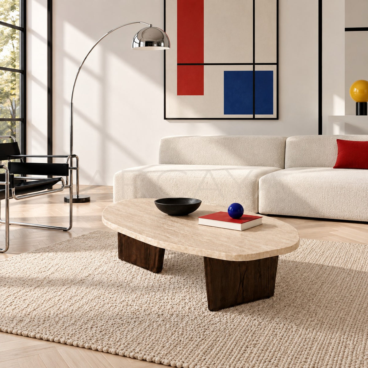 Cream Style Travertine Coffee Table in detail