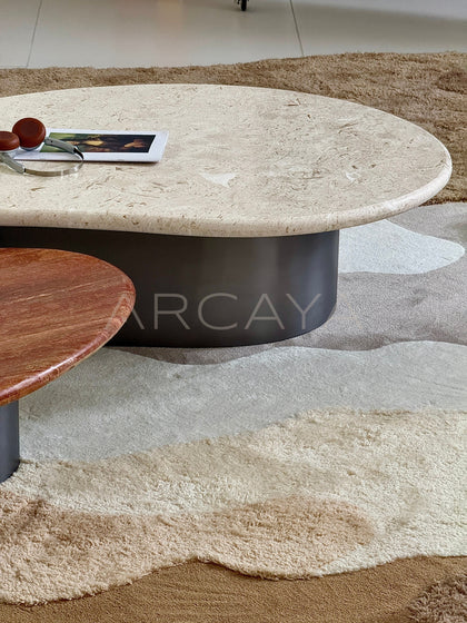 Walnut Travertine Curve Coffee Table - detail
