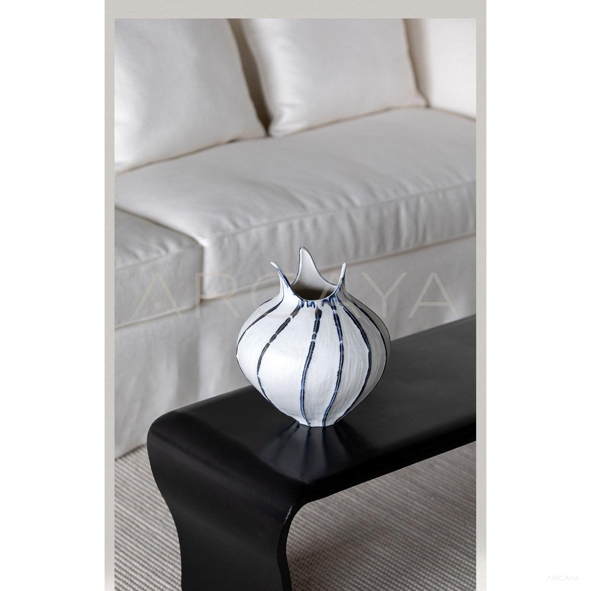 Hand Painted Blue Line Bud Vase in detail