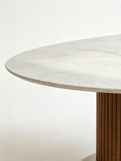Marble Solid Wood Round Table - detail