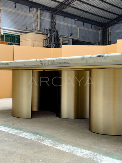 Natural Stone Top Metal Base Dining Table - detail