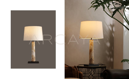 Travertine Column Fabric Shade Table Lamp 95335 - scene