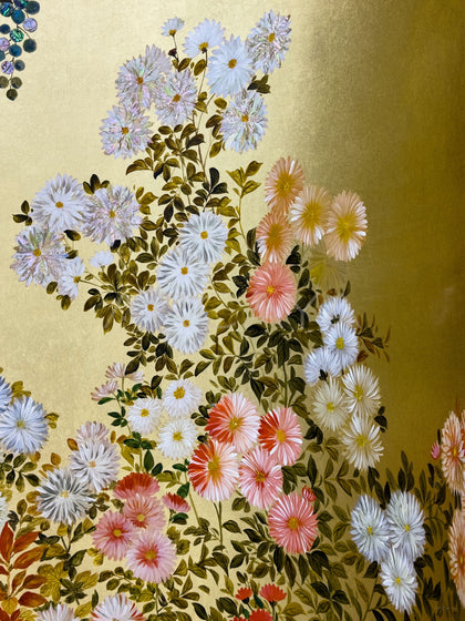Gold Leaf Floral Folding Screen - detail