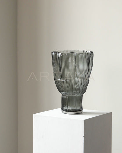 Ribbed Smoked Glass Vase - scene