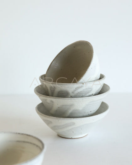 Sunxun Collab White Swirl Stoneware Conical Bowl - scene