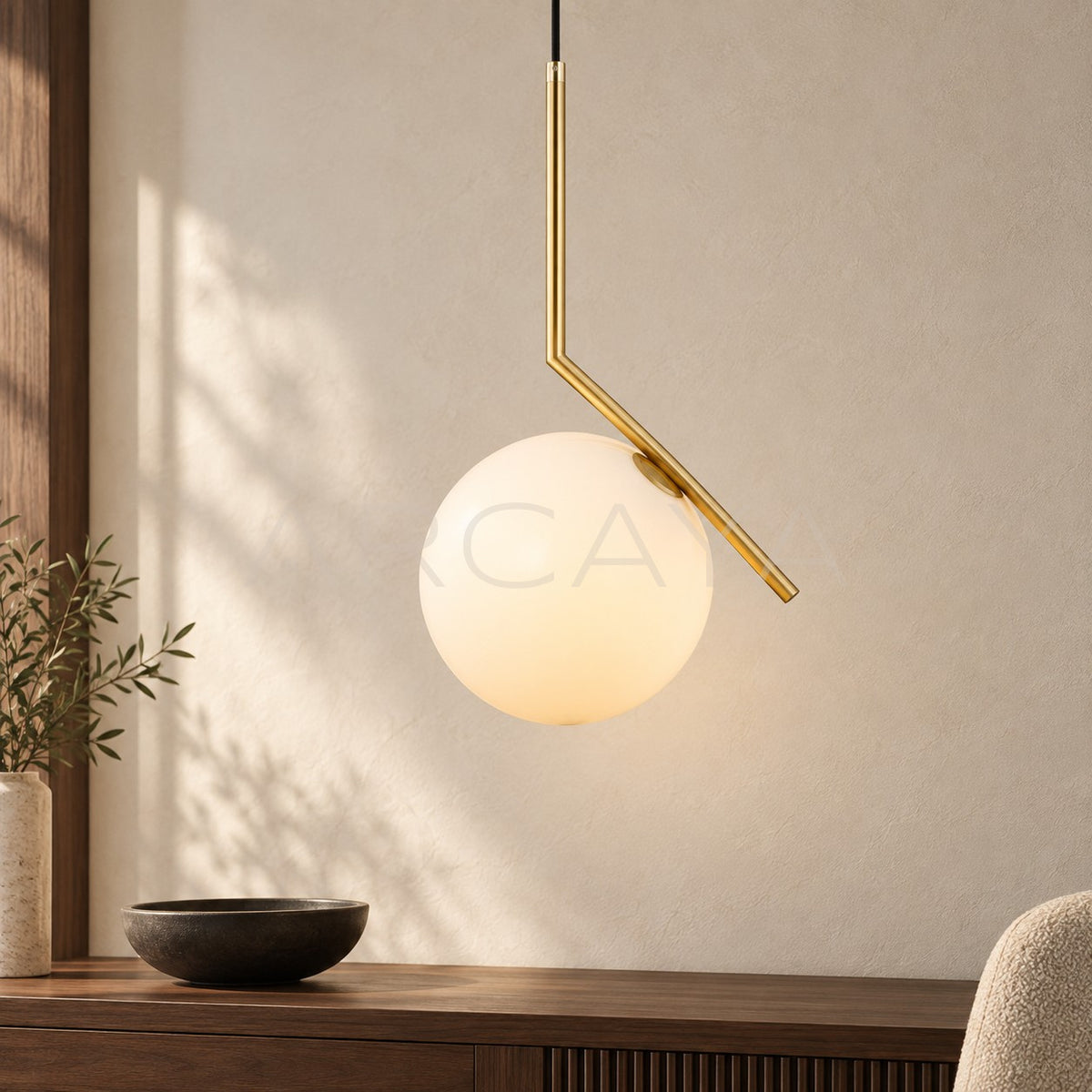 Curved Arm Milky Globe Pendant Light 10563 - main