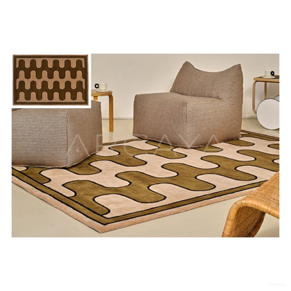 Brown Beige Wave Check Rug Dsm P035 F2 - scene