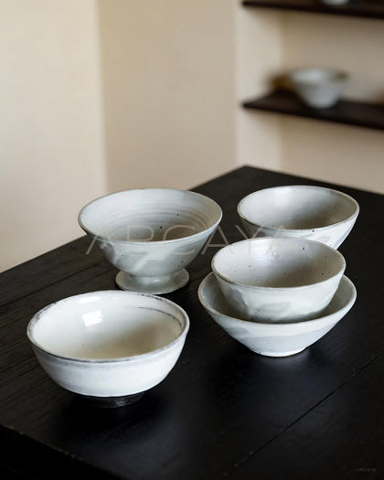 Sunxun Collab White Swirl Stoneware Conical Bowl - scene