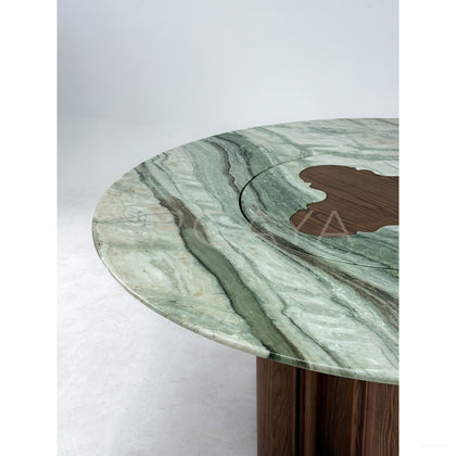Italian Mid Century Green Stone Round Dining Table - scene