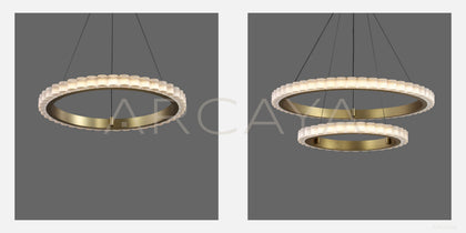 Gold Crystal Tube Single Ring Pendant Light 80610 - scene