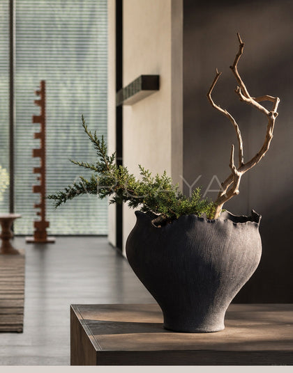 Art Textured Black Ceramic Vase - scene