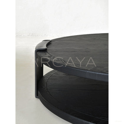 Old Money Brass Oak Round Side Table - scene