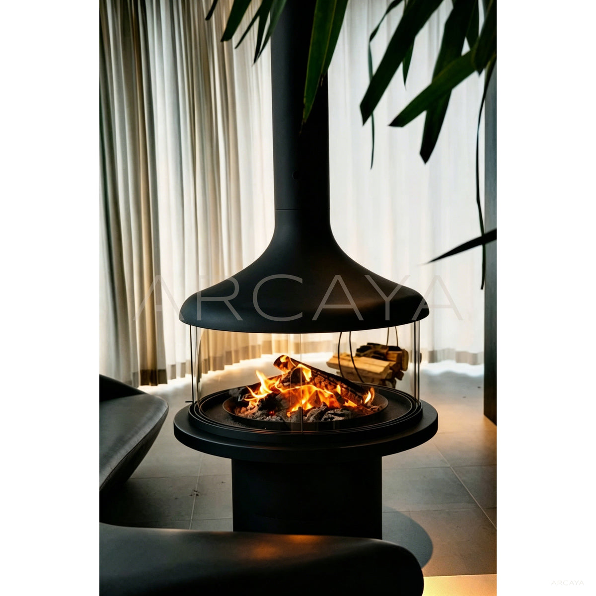 Suspended Fireplace Home in detail