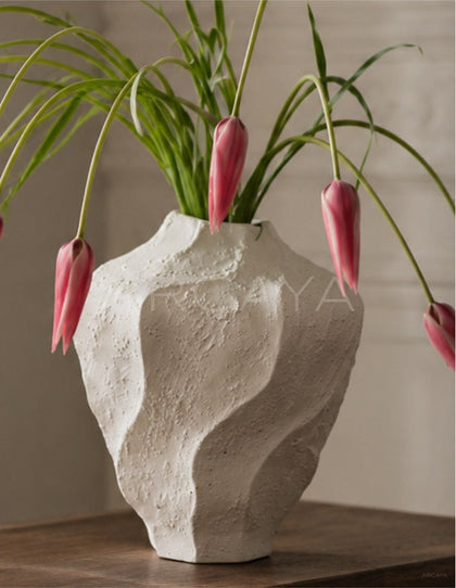Handmade Plain White Ceramic Vase Bedroom - scene