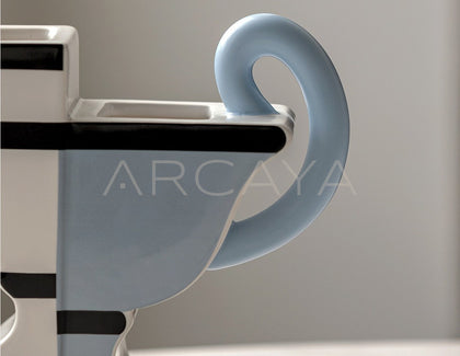 Double Ear Two Tone Geometric Ceramic Vase - scene