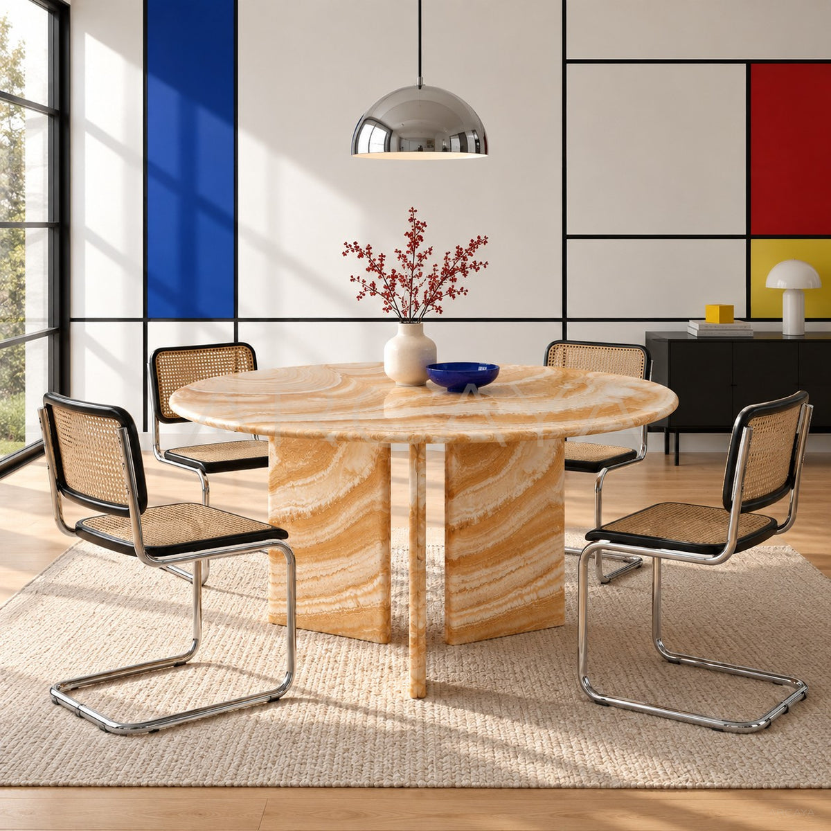Caramel Stone Pattern Dining Table in detail