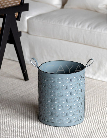 Handwoven Leather Laundry Basket With Handles - scene
