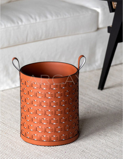 Handwoven Leather Laundry Basket With Handles - scene