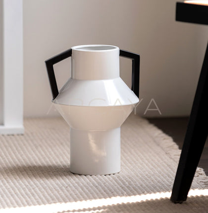 Angular Double Ear Two Tone Ceramic Vase - scene