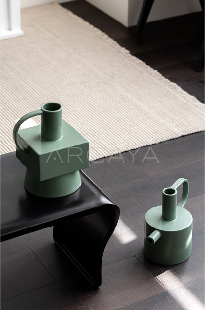 Minimalist Geometric Dark Green Ceramic Vase - scene
