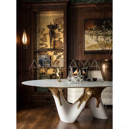 Flowing Gold Leg White Marble Table - scene