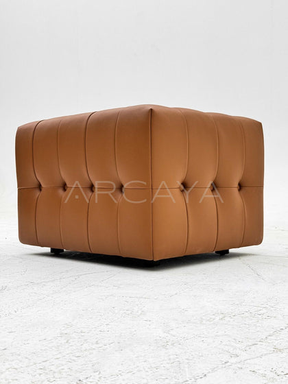 Vintage Checkered Pouf Stool - scene