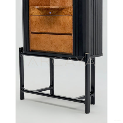 Italian Burl Wood Lighted Tall Sideboard - scene