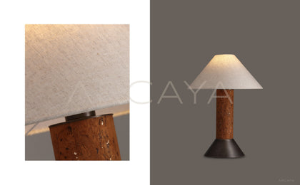 Wood Column White Cone Shade Table Lamp 95355 - scene