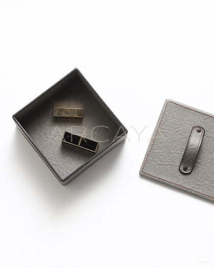 Grey Leather Lidded Storage Box - scene