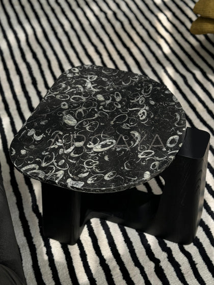 Marble Top Black Geometric Base Side Table - scene