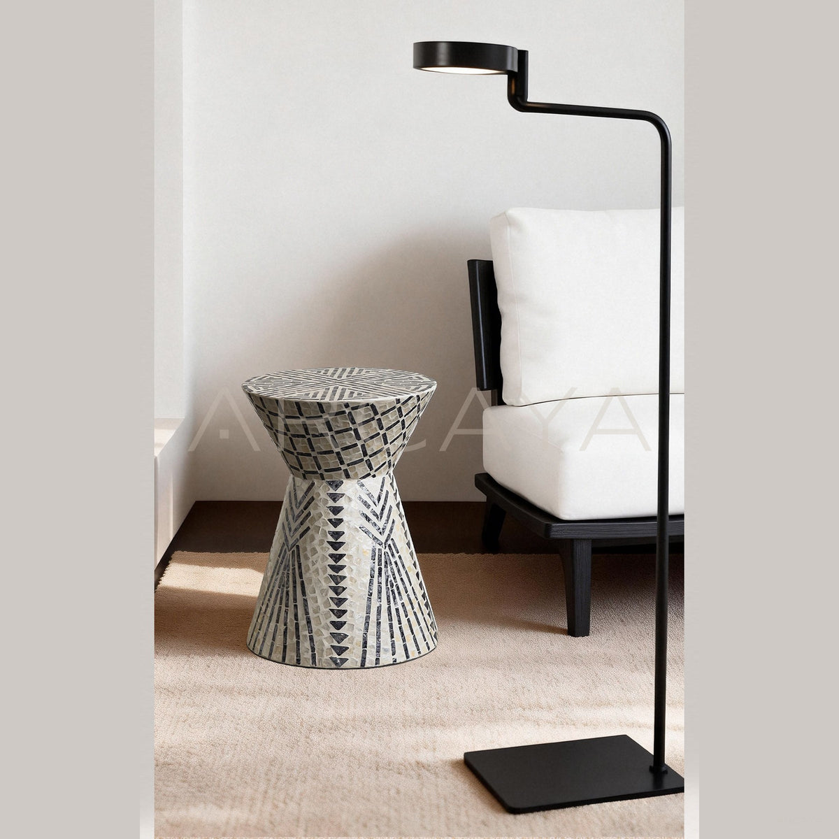 Shell Inlay Mobile Side Table in detail