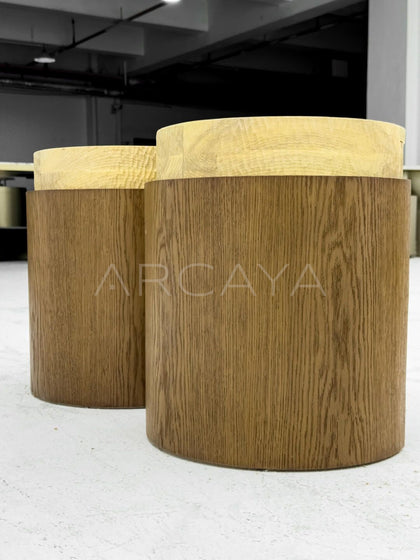 Round Two Tone Wood Nightstand - scene