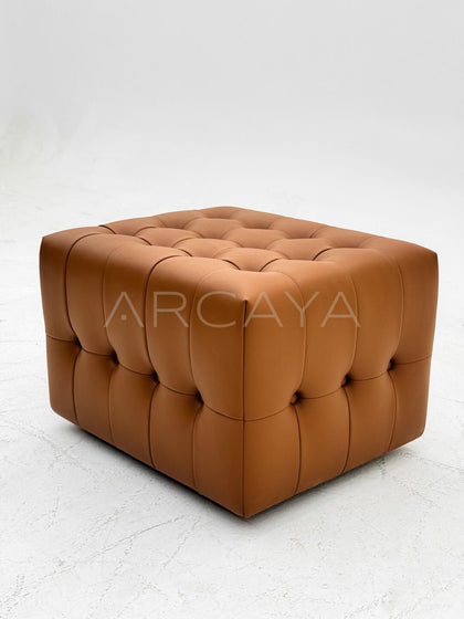 Vintage Checkered Pouf Stool - scene