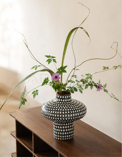 Dadan Black White Plaid Ceramic Vase - scene