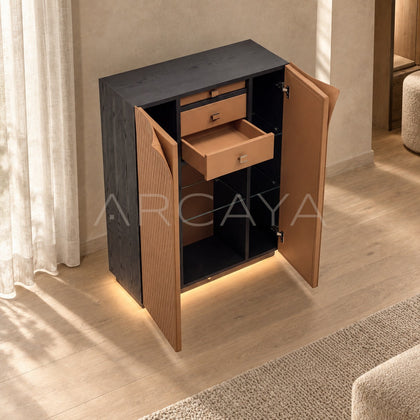 Italian Leather Double Door Wine Cabinet - scene