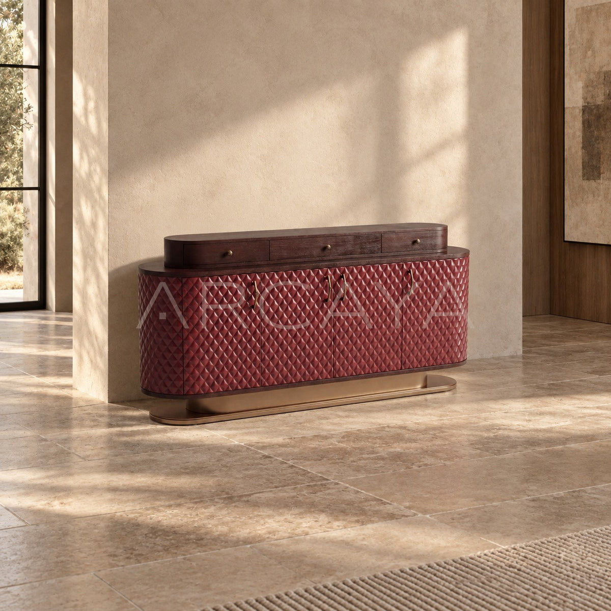 Italian Wine Red Diamond Relief Sideboard in detail