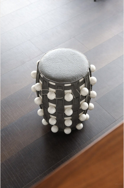 Brown White Textured Art Drum Stool - scene