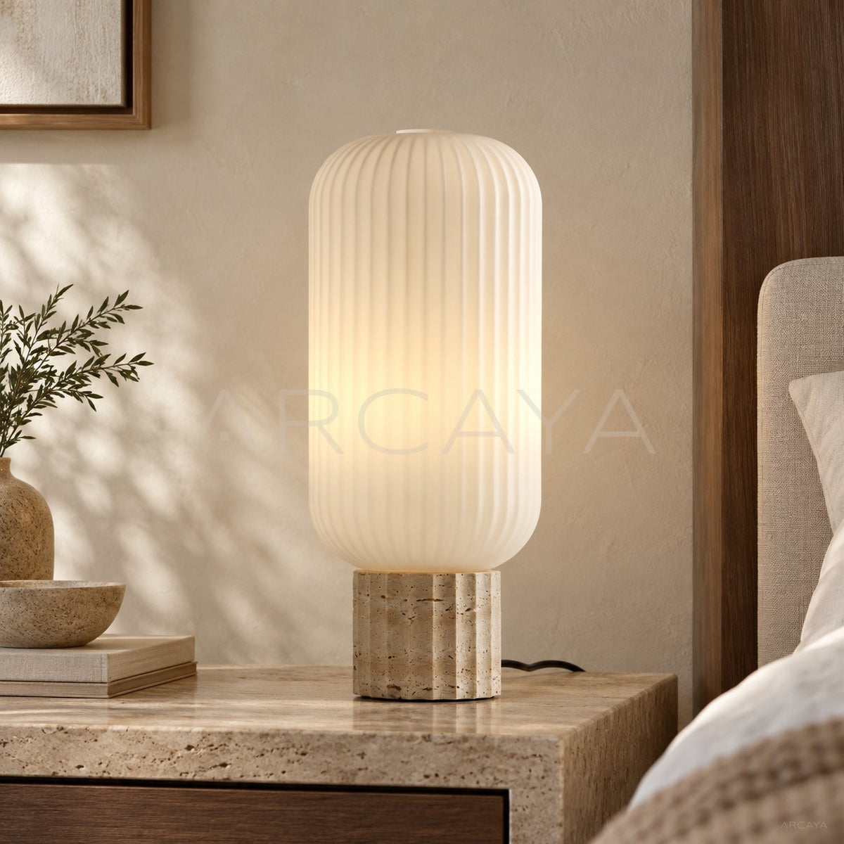 Travertine Ribbed Cylinder Table Lamp 95191 - main