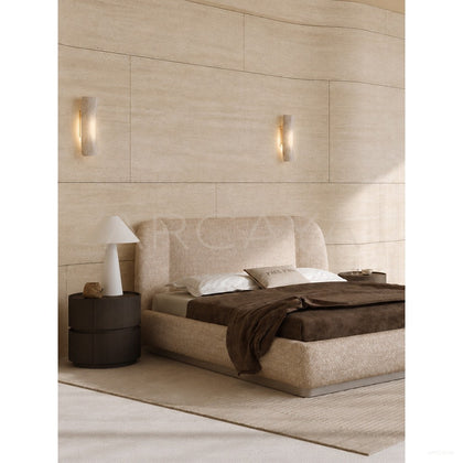 Minimalist Curved Embrace Linen Bed - scene